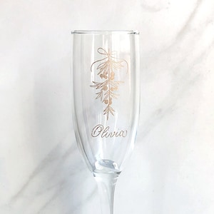 Personalized Mistletoe Champagne Glass Engraved Flute Glass Housewarming Gift New Home Custom Champagne Glass Christmas Gift Girlfriend