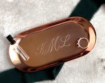 Oval Custom Engraved Jewelry Dish Personalized Ring Dish Metal Monogram Jewelry Tray Keepsake Gift For Bridesmaids  Personalized Ring Holder