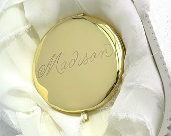 Personalized Compact Mirror: Hand-Engraved Pocket Mirror Gift