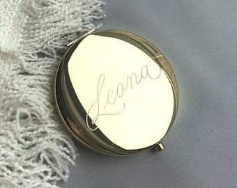 Custom Engraved Gold Calligraphy Mirrored Compact | Compact with Mirror | Custom Compact | Personalized Compact | I Do Crew Gift