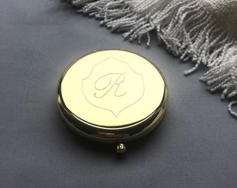 Initial Monogram Calligraphy Engraved Compact Mirror Gold Rose Gold B - Gift for Mom Best Friend Bridesmaids Bachelorette, Mother's Day Gift