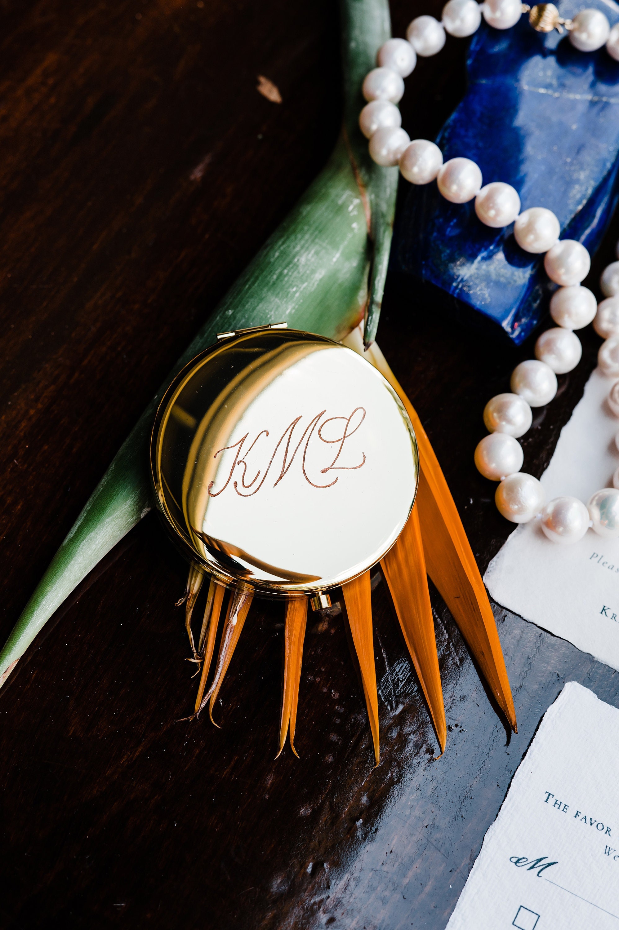 Calligraphy Monogram Engraved Compact Mirror