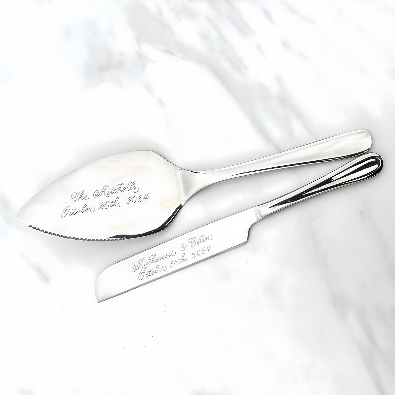 Wedding Cake Knife and Server Personalized Knife Cake Cutting Set Custom Wedding Cake Cutting Set Hostess Gift Engagement Bridal Shower Gift - Silver