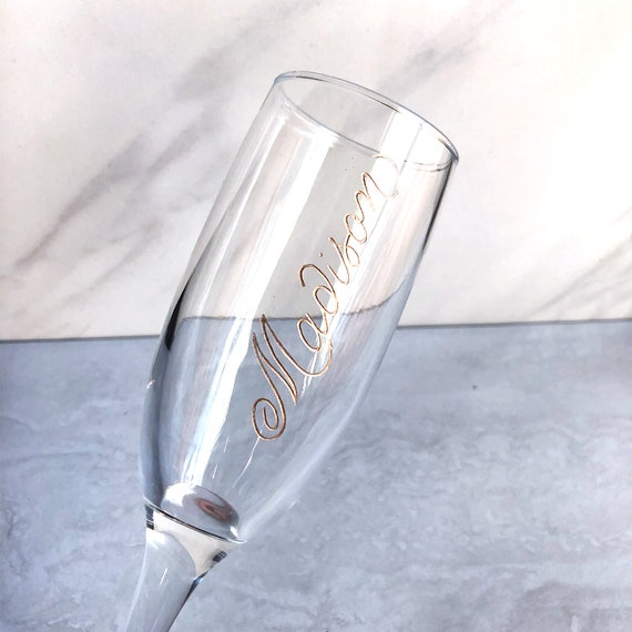 Personalized Champagne Flute, Custom Engraved Wedding Toasting Glass, Bridesmaid Gift