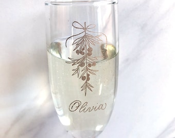 Personalized Mistletoe Champagne Glass Engraved Flute Glass Housewarming Gift New Home Custom Champagne Glass Christmas Gift Girlfriend