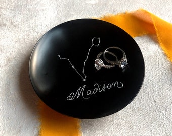 Plato personalizado para anillos del zodíaco, bandeja para joyas con constelación grabada