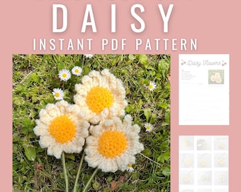 Daisy Crochet Pattern with pictures, Digital PDF pattern, How to tutorial, Crochet Flowers, Crochet Gifts