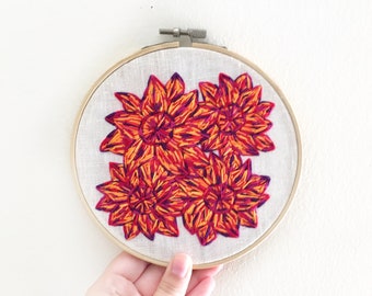 Abstract Flower Embroidery Hoop Art | Fall Handmade Wall Art | Finished Framed Embroidery | One of a Kind Art
