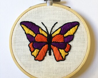 Butterfly Embroidery Hoop Art | Quirky Wall Art | Nature Embroidery Framed | Fun Dorm Decor