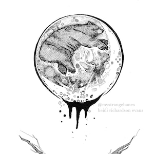 Black Bear Crescent Moon 8 X 10 minimalist nature art print | west virginia folk art animal magic witchy illustration