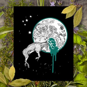 Catastrophe | 8 X 10 Animal Nature Art Print | mythical dark surrealism dear moon ink drawing illustration