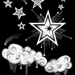 Le stelle - Lenormand, Tarot illustrazione 8 X 10 stampa d&#39;arte - stregoneria magica divinità divinità occulta celeste stelle nuvole