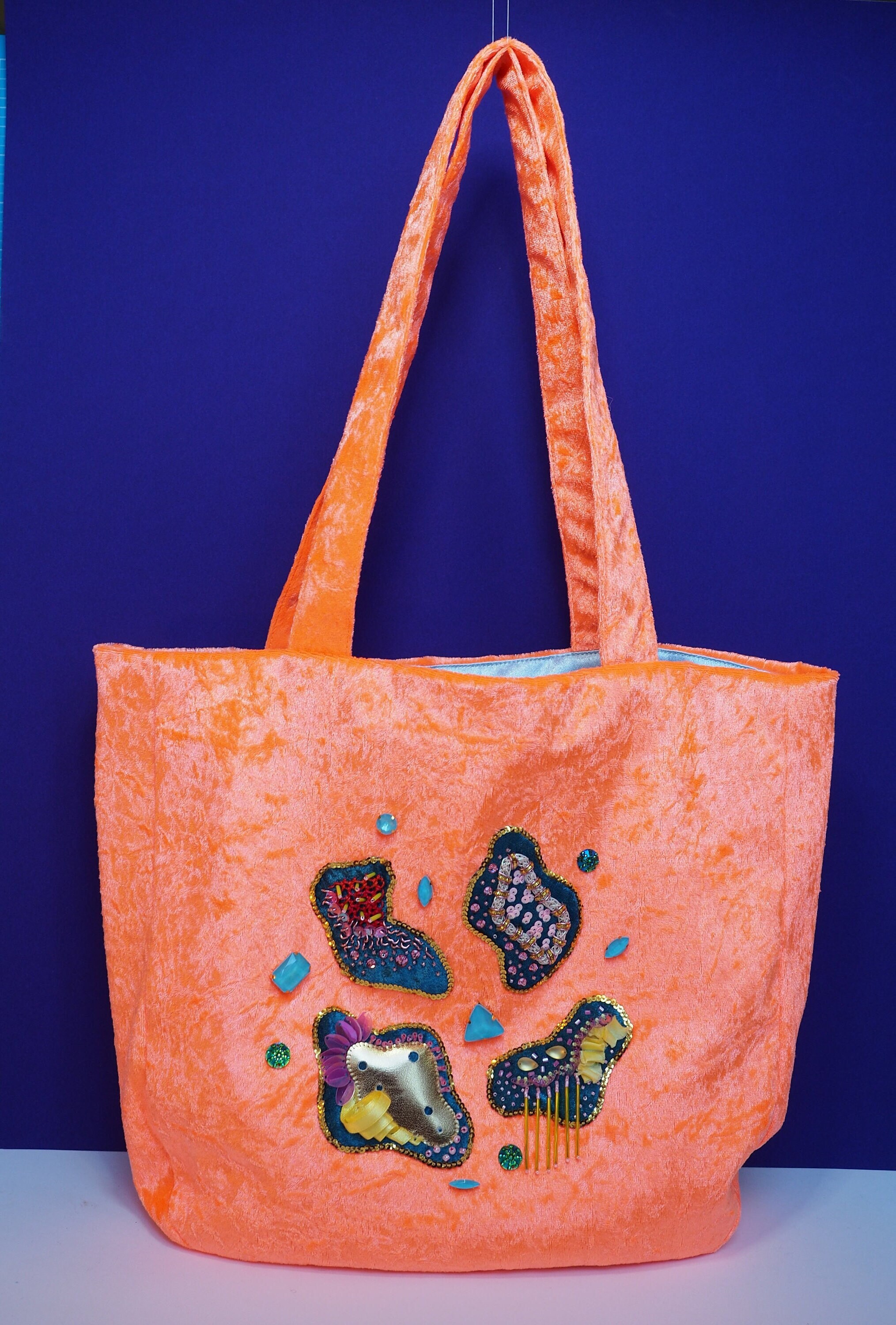 Hand Embroidered Textured Neon Orange Velvet Hand Bag - Etsy