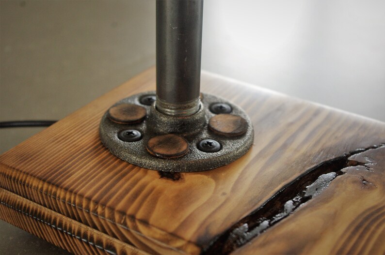 desk lamp Industrial lamp metal table lamp Steampunk lamp wood lamp burned wood hand made lamp Edison reclaimed
