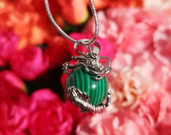 Protection energy Malachite crystal silver necklace
