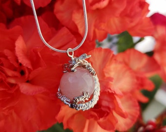 Love energy Rose Quartz crystal silver necklace