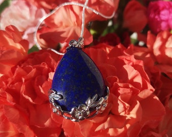 Manifestation energy Lapis Lazuli crystal silver necklace