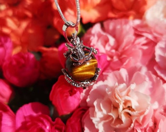 Courage energy Tiger's Eye crystal silver necklace