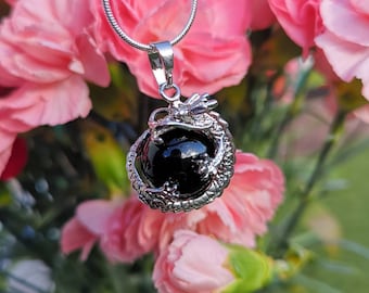 Grounding energy Black Agate crystal silver necklace