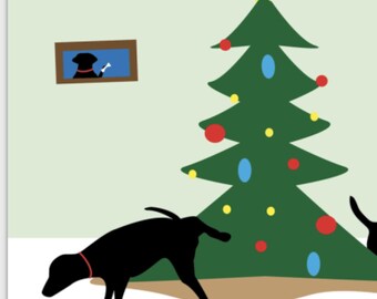 Black Lab Christmas Card "Christmas Tree" Labrador Retriever, Holiday Card, Blank Greeting Card