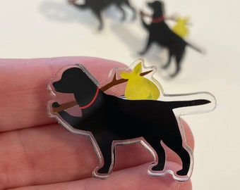Black Lab pin "hobo dog" custom acrylic pin, Black Lab, Black Labrador Retriever, Dog Lover Gift
