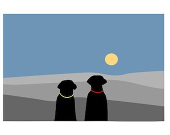 Black Lab 5x7 Art Print  "Sunset"  Labrador Retriever, Dog Lover Gift, Sunset Dogs
