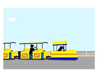 Black Lab 5x7 Art Print  "Tram car"  Labrador Retriever, Dog Lover Gift, Wildwood, NJ, watch the tram car please