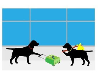 Black Lab 5x7 Art Print "Suitcase" Labrador Retriever, Dog Lover Gift, hobo dog, traveling dog