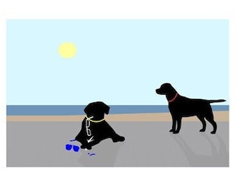 Black Lab 5x7 Art Print "Sunglasses" Labrador Retriever, Dog Lover Gift, Bad Dogs