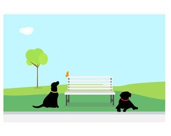 Black Lab 5x7 Art Print  "Park bench"  Labrador Retriever, Dog Lover Gift, dogs in the park