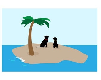 Black Lab 5x7 Art Print  "Island"  Labrador Retriever, Dog Lover Gift, dogs on an island