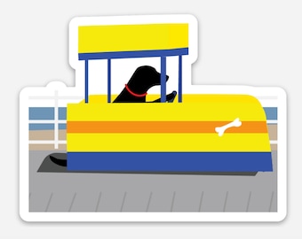 Black Lab "tram car" sticker, Wildwood, NJ, Black Lab, Labrador Retriever vinyl sticker, Dog Lover Gift