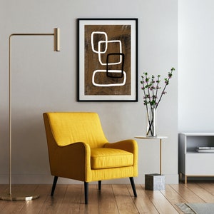 Arte para imprimir, Impressões de arte moderna de meados do século XX, Impressão geométrica abstrata, Pintura marrom, Decoração de parede moderna, Arte digital