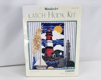 Vintage Wonderart Latch Hook Kit Lighthouse 16" x 32"--In Original Box!
