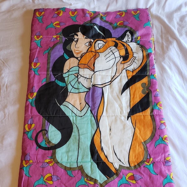 Vintage Disney's Aladdin Jasmine Rajah Tiger Saco de dormir interior / Edredón para dormir