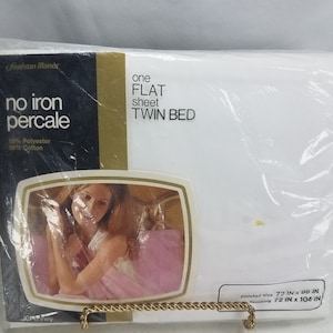 Vintage White Twin Bed Flat Sheet Fashion Manor JC Penney Percale No Iron--New in Package