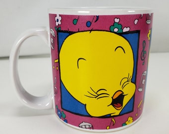 Taza vintage de Piolín de los Looney Tunes: ¡Las diferentes caras de Piolín! Coleccionable, Warner Brothers, 1993, Sakura