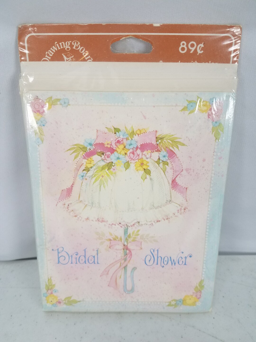 Vintage Bridal Shower Invitation Cards Parasol W/flowers & Ribbons by