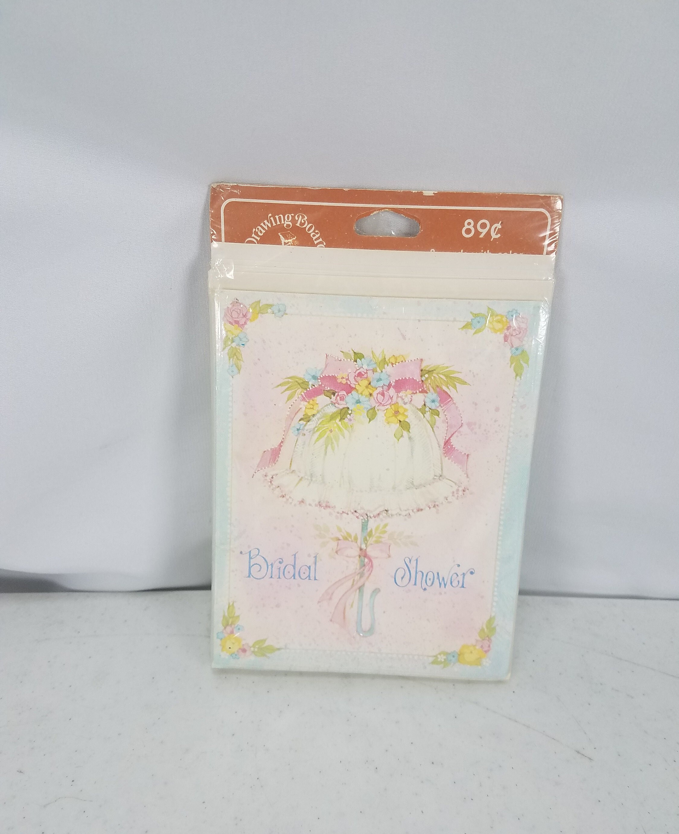 Vintage Bridal Shower Invitation Cards Parasol W/flowers & Ribbons by