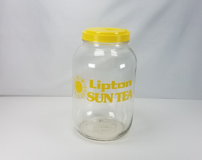 Vintage 70's Lipton Sun Tea Ice Tea Glass Jar Jug Pitcher W/yellow Lid Etsy