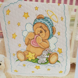 Vintage Herrschners Starbright Teddy Bear Angel Pre-quilted