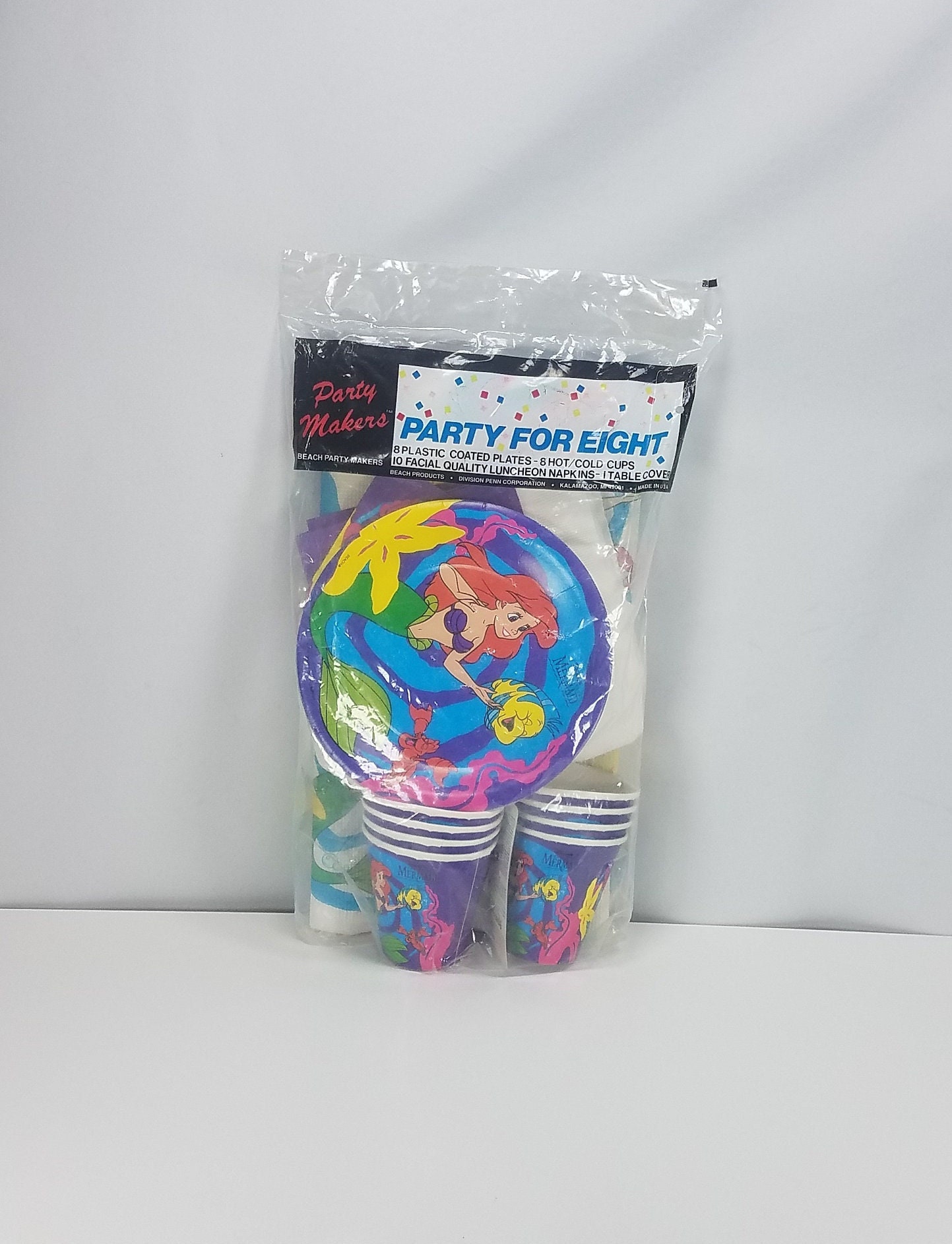 Vintage 90s Disneys The Little Mermaid Party Supply PackPlates Cups Napkins and Table CoverNew Sealed PackageMade in USA