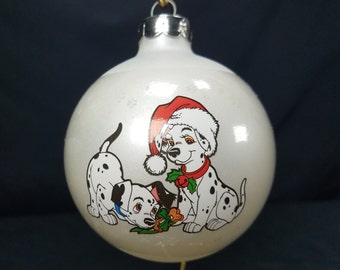 Vintage Disney 101 Dalmatians Christmas Glass Ball Ornament--Dalmatian Puppies!