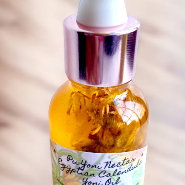 Pu-Yoni Nectar Egyptian Calendula Yoni Oil / 1oz. 2oz. 4oz. Bottle Plant-Based Yoni Oil / Whole Plant Infused Calendula / Unscented Yoni Oil