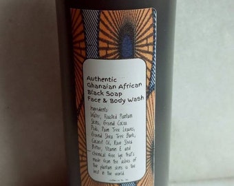 Authentic Liquid Ghanaian African Black Soap Face & Body Wash with Shea Butter and Coconut Oil