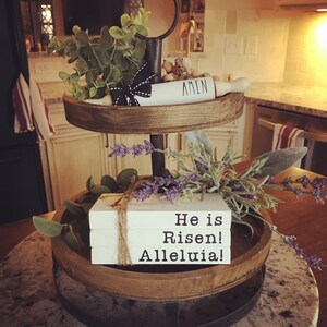 He is Risen! Alleluia! Wooden Bookstack Easter Decor