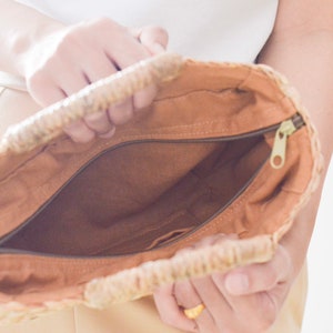 Small Straw bag cream lining Weaving seagrass top handle bag handmade bag boho bag straw purse image 8