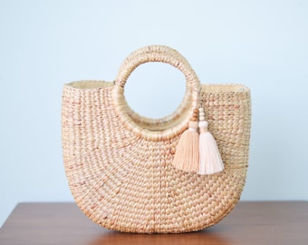 Get free tassels as pictures • Beach bag • strawbag • straw top handle bag • Straw handbag • straw purse • StrawBag • Summer Bag