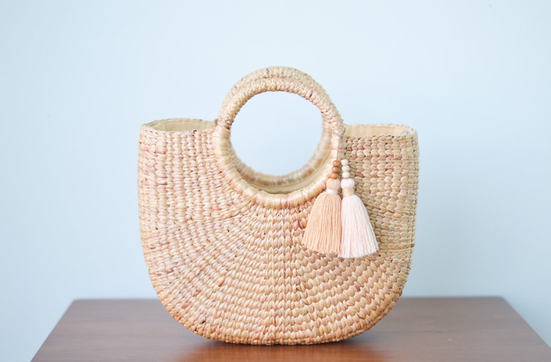 Get free tassels as pictures • Beach bag • strawbag • straw top handle bag • Straw handbag • straw purse • StrawBag • Summer Bag 