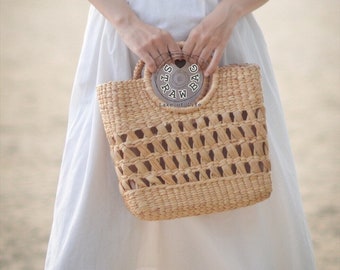 Beach bag • Straw bag • Weaving seagrass • top handle bag • handmade bag • boho bag • straw purse •